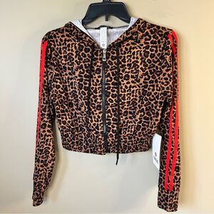 Otos Leopard Print Cropped zip up hoodie with Red Accents